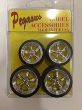 Pegasus Big & Little 19" & 23" Chrome T's Torque Thrust Wheels Model Car 1/25