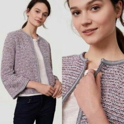 Jaqueta LOFT de malha tweed manga sino vermelha, azul e branca tamanho M $90 - Imagem 1 de 4