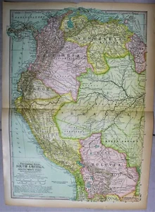 CENTURY ATLAS MAP PAGE PLATE NO. 70 SOUTH AMERICA NORTHWESTERN PART 1911 - Picture 1 of 3