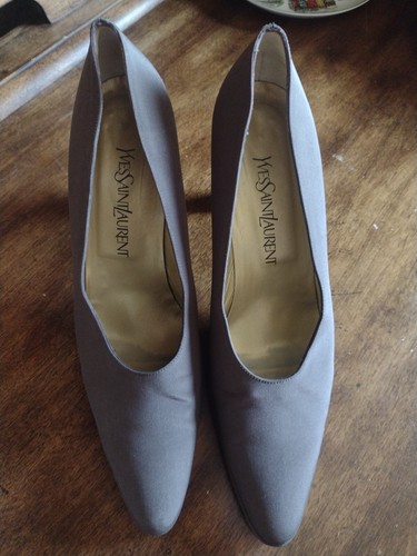 SAINT LAURENT (YSL) Yves Saint Laurent decolte raso marrone 10 M Italia blocco tacco 4"