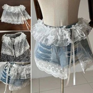 See Through Lace Up Ruffles Skirt Ruched Skirts Jeans Decoration - Picture 1 of 11