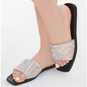 Bamboo Slide Sandals Womens Size 6 Multicolor Rhinestones Slip On Flats Sandals - Picture 1 of 14