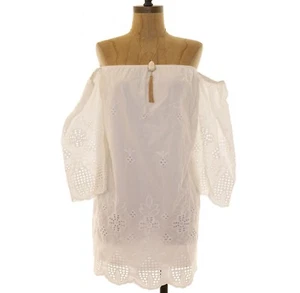 Dee Elle For Sienna Shift Eyelet Dress XS Off Shoulder Cotton White EUC B93 - Picture 1 of 3