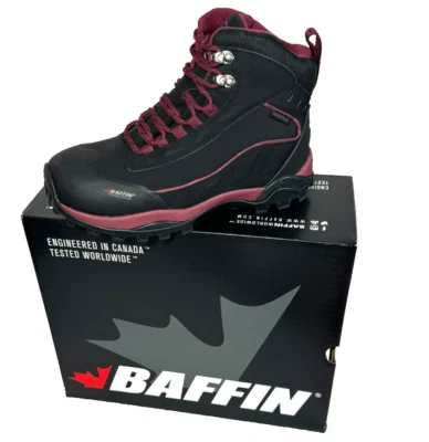 *NOVO EM FOLHA* Botas de Inverno Femininas Baffin Hike Impermeáveis, Preto/Sangria, Tamanho 8 - Imagem 1 de 4