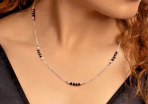 Stylish 925 Sterling Silver Mangalsutra Or Chain Necklace Anniversary Gift - Picture 1 of 3