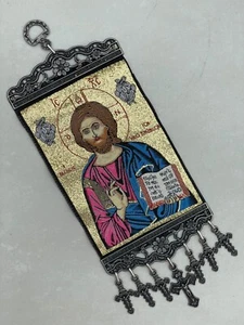 Jesus Christus Pantokrator Wandteppich Stoff Wandbehang mit Kreuzen Kruzifixe - Bild 1 von 8
