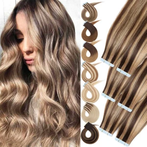 Tape in Real Remy Human Hair Skin Weft Seamless Hair Extensions 100G Full Thick - Picture 1 of 46