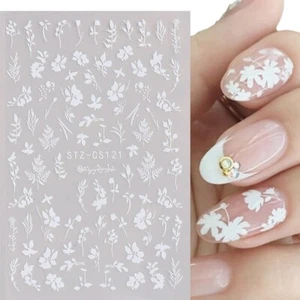 Nail Art Stickers Transfers Decals White Spring Flowers Fern Daisy Daisies CS121 - Picture 1 of 3