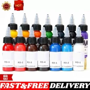 Farbe Tattoofarbe 1oz Rot Pink Grün Braun Weiß Blau Schwarz Lila Farben Heiß - Bild 1 von 31