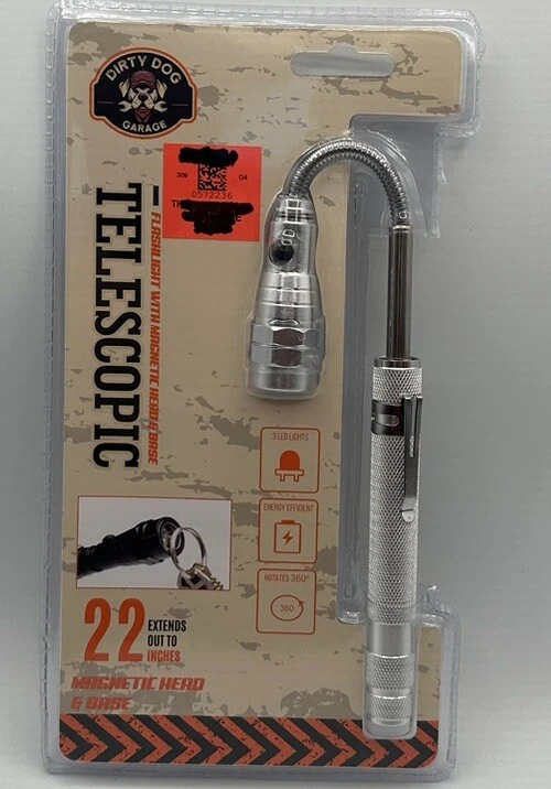 Telescopic Flashlight With Magnetic Head And Base Led Light Red Dog Silver - Image 1 of 4