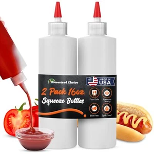 2-pack Plastic Squeeze Bottles for Sauces - 16 OZ Condiment Squeeze Bottles f... - Picture 1 of 7