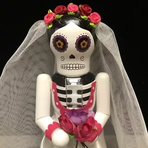 Tag der Toten Braut Holz Nussknacker 14" Blumen bunt Süßigkeiten Totenkopf NEU - Bild 1 von 11