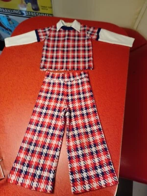 True Vtg Mid-century 60s 1970s Houndstooth Bell Bottom Pant Set Brady Bunch MCM - Image 1 of 4