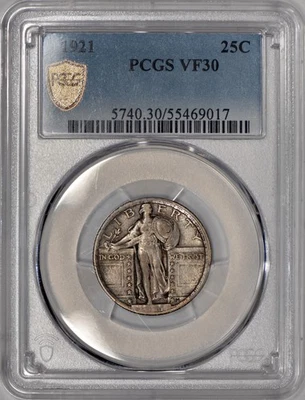 1921 Standing Liberty Quarter 25c PCGS VF30 - Image 1 of 3