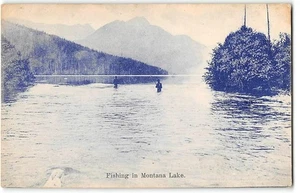Antique Postcard Fishing in Montana Lake Cyanotype 1909 Missoula, MT - Picture 1 of 2