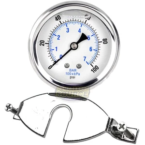 1/4" NPT Pressure Gauge Mounting Bracket with 2.5" Liquid Gauge 100 PSI Max - Picture 1 of 8