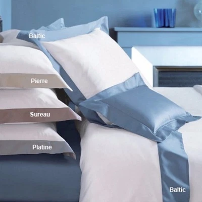 Lençol plano Yves Delorme branco queen borda acastanhada algodão acetinado sureau cocon NOVO - Imagem 1 de 4