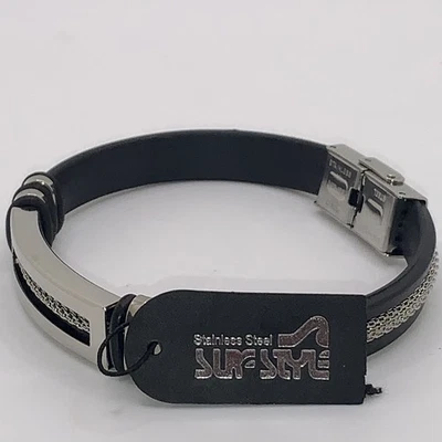 Surf Style Silver Clasp Black Leather Bracelet 657515 Authentic BOGO! - Imagem 1 de 2