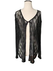 Up Front Vintage 90s Whimsigoth Crochet Cardigan Damen 22/24 Fairy Grunge Black - Bild 1 von 7