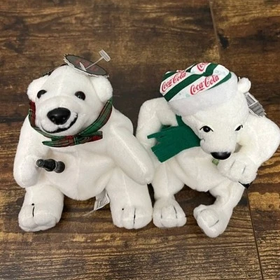 Cocoa Cola Bär Sitzsack Plüsch Set Vintage 90er Jahre mit Hängeetikett - Bild 1 von 4