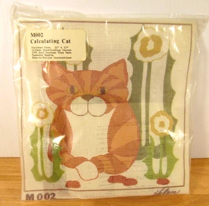 Calculating Cat Needlepoint Kit  12” X12” #M002  100% Wool Persian Type Yarn NEW - Picture 1 of 4