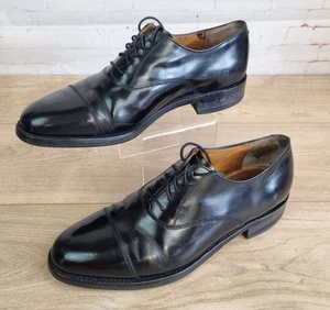 Zapatos formales de vestir vintage Barker Oxford para hombre 8 de cuero negro con cordones - Imagen 1 de 23