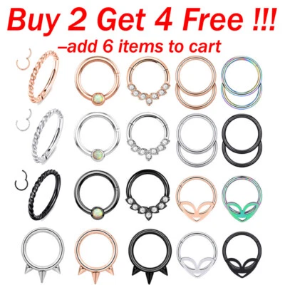 Aros con bisagras de cartílago con clicker de tabique de acero inoxidable multiestilo 16G Foto 1 de 4