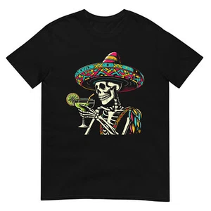Mexican Skeleton Sombrero Cinco De Mayo Mexican Fiesta Party T-Shirt - Picture 1 of 17