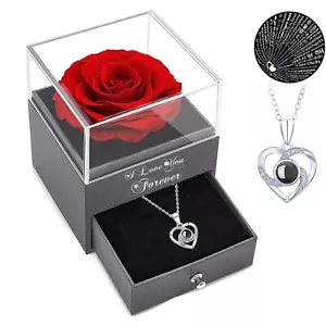 Preserved Real Rose with Necklace Valentine's Day Gift for Her Women Girlfriend - Picture 1 of 6