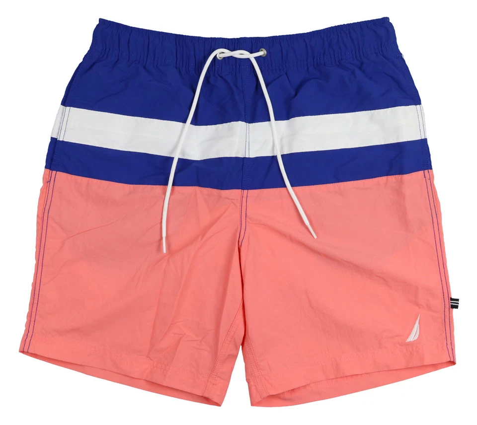 Nautica Men's Performance Colorblock Stripe 7" Swim Trunk Pale Coral Blue XL