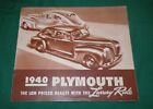 Vtg 1940 Plymouth Dealership Salesman Showroom Brochure Booklet 