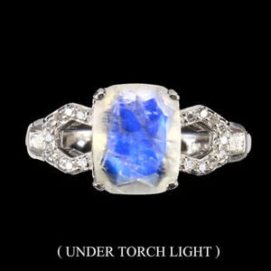 925 Sterling Silver Octagon Moonstone 9x7mm Simulated Cz Ring Size 6.5 - Picture 1 of 10