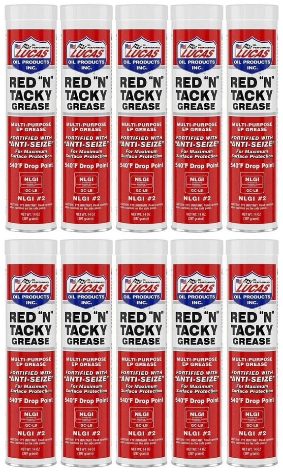 Estojo de 10 Lucas Oil 10005-30 Red N Tacky graxa multiuso 14 oz. Cartuchos - Imagem 1 de 1