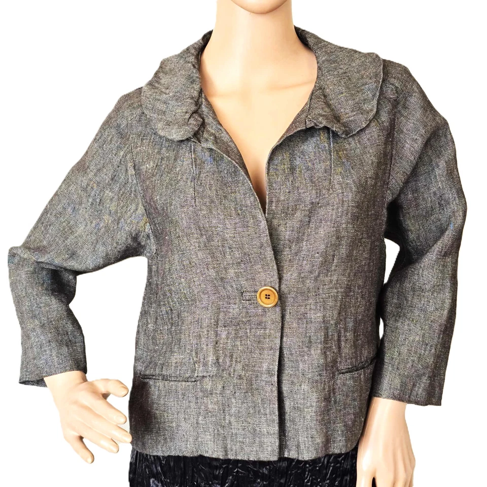 Isabel Marant Natural Linen Blazer Brown Tweed Tailored Fit Crop Jacket Size S - Imagem 1 de 4