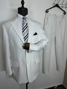 Men White Suit bespoke 2 Piece Single Breasted 2 Button Peak Lapel US 40L 42L - Picture 1 of 24