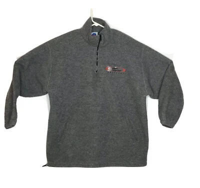 VTG Planet Hollywood logo Montreal mens L GRAY quarter-zip Fleece Jacket 1991 - Image 1 of 4