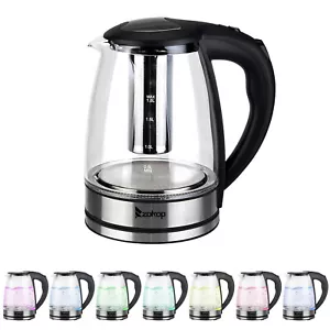 1.8L Electric Glass Kettle Cordless Fast Boil 7 Colors LED Light UK Plug 2000W - Picture 1 of 12