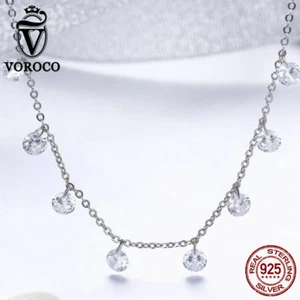 Voroco Collar de Plata Esterlina 925 Elegante Belleza Dije Circonio Circonial Mujeres Joyería Regalo - Imagen 1 de 12