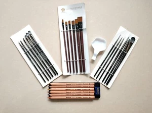 24 tlg Aquarellpinsel Set in verschiedenen Formen Größen & Farbstifte - Bild 1 von 6