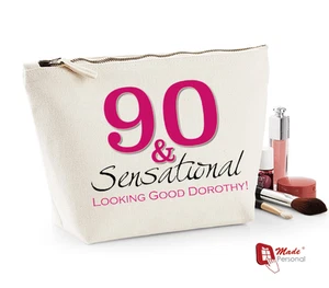 Personalised Make Up Wash Bag - 90th Birthday Gift Present - 90 & Sensational - Picture 1 of 1