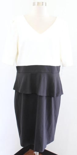 OFF WHITE Abito nuovo con etichette Tahari ASL Levine bianco a maglia guaina di peplum taglia 14 carriera