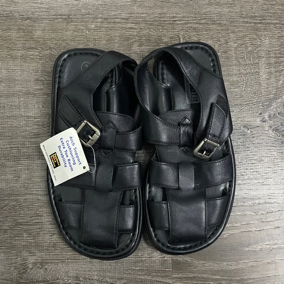 Sandalias planas de cuero negras Smart Fit para niños talla 3 Foto 1 de 4