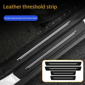 4x Carbon Fiber Leather Door Sill Protection Cover Stickers Trim Car Accessories - Picture 1 of 10