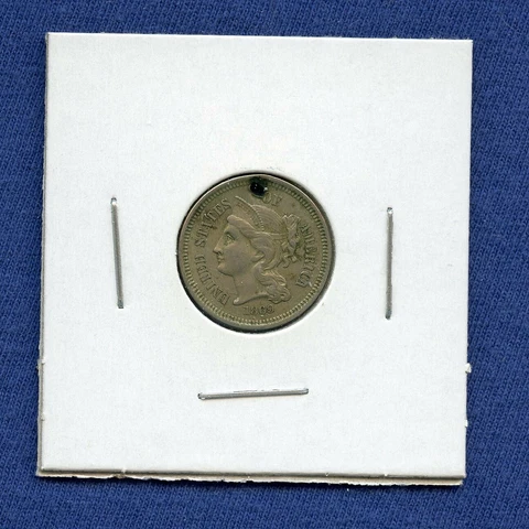 1869 3CN 3 Cent Nickel US Mint Coin Rare 1869 3 Cent Nickel Holed Cover