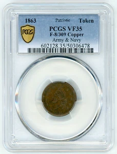 PCGS 1863 Patriotic Army & Navy Token VF35 (PCGS Population: 1 of 3) - Picture 1 of 2