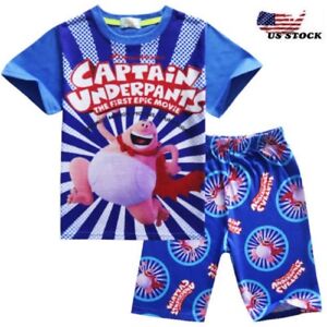  Boys Captain Underpants 2-Piece T-Shirt Shorts Pants Set Outfit Costume o96