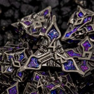 Sage's Petrified Lilium Plum Metal Polyhedral Dice Set DnD RPG Games TTRPG - Picture 1 of 16
