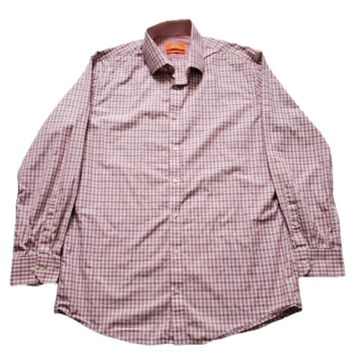 Мужская розовая клетчатая приталенная рубашка Tallia с длинным рукавом на пуговицах спереди размер 16 (32/33) - Изображение 1 из 4