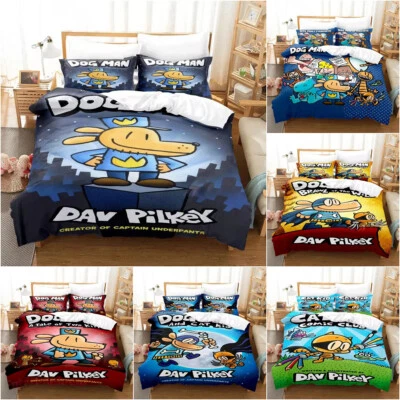 DOG MAN Kids Bedding Set Quilt Duvet Cover Pillowcases Single Double King Gifts＆