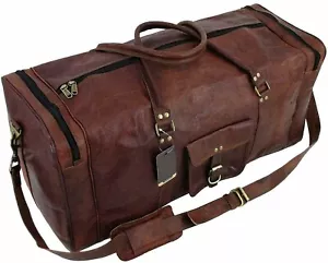 Leather Bag Weekend Travel Gym Luggage Duffle Duffel Genuine Holdall Overnight - Picture 1 of 4